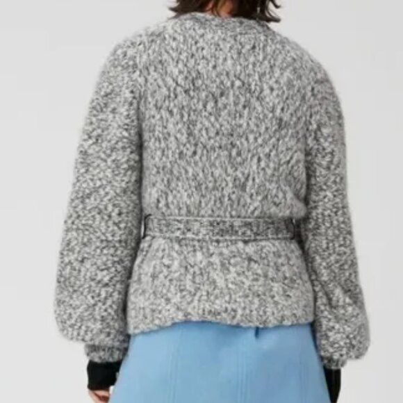 GANNI BELTED MELANGE WOOL CARDIGAN SIZE SMALL PRELOVED - Picture 3 of 3